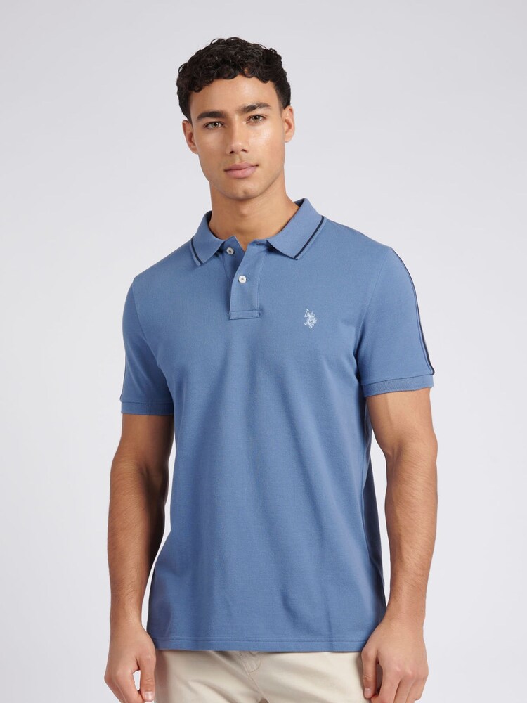 U.S. Polo Assn. Blue Regular Fit Mens Taped 100% Cotton Polo Shirt - Image 1 of 7