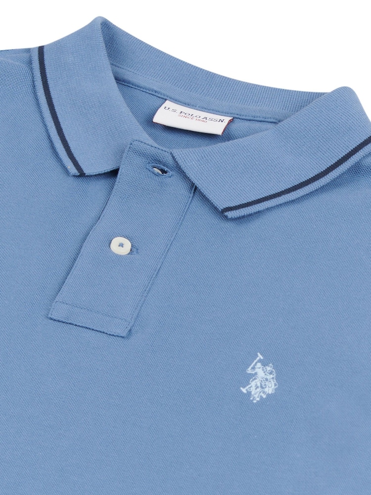 U.S. Polo Assn. Blue Regular Fit Mens Taped 100% Cotton Polo Shirt - Image 7 of 7