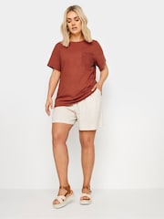 Yours Curve Brown 100% Cotton Crochet Pocket T-Shirt - Image 2 of 5