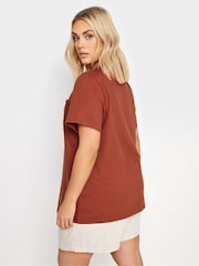 Yours Curve Brown 100% Cotton Crochet Pocket T-Shirt - Image 3 of 5