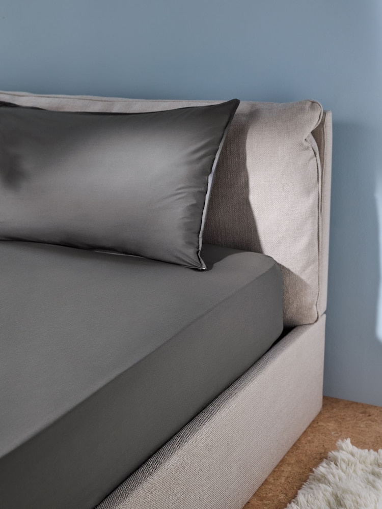 MADE.COM Charcoal Grey Cosy Washed Cotton Extra Deep Fitted Sheet - Image 1 of 3