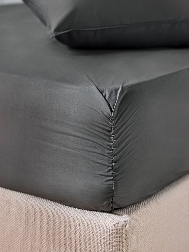 MADE.COM Charcoal Grey Cosy Washed Cotton Extra Deep Fitted Sheet - Image 2 of 3