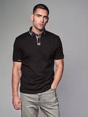 Black Check 100% Cotton Short Sleeve Smart Collar Polo Shirt - Image 1 of 7