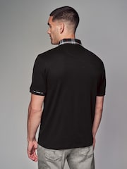 Black Check 100% Cotton Short Sleeve Smart Collar Polo Shirt - Image 3 of 7