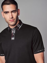 Black Check 100% Cotton Short Sleeve Smart Collar Polo Shirt - Image 4 of 7