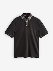 Black Check 100% Cotton Short Sleeve Smart Collar Polo Shirt - Image 5 of 7
