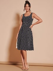 Jolie Moi Black 1950's Inspired Belted Swing Dress - Image 1 of 7