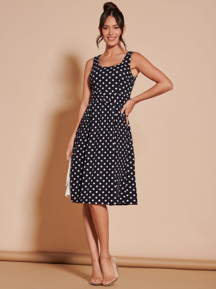 Jolie Moi Black 1950's Inspired Belted Swing Dress - Image 1 of 7