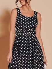 Jolie Moi Black 1950's Inspired Belted Swing Dress - Image 4 of 7
