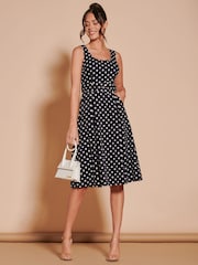 Jolie Moi Black 1950's Inspired Belted Swing Dress - Image 6 of 7