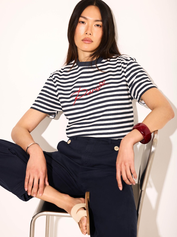Mint Velvet White Stripe Paris Graphic T-Shirt - Image 1 of 8 Mint Velvet White Stripe Paris Graphic T-Shirt - Image 1 of 8