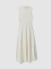 Reiss Ivory Lani Hybrid Knit Tie Back Midi Dress - Image 2 of 6