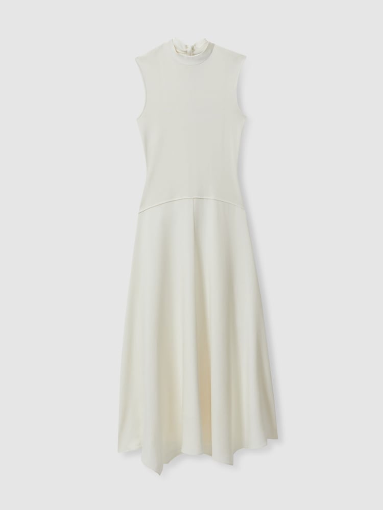 Reiss Ivory Lani Hybrid Knit Tie Back Midi Dress - Image 2 of 6