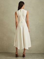 Reiss Ivory Lani Hybrid Knit Tie Back Midi Dress - Image 4 of 6