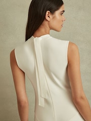 Reiss Ivory Lani Hybrid Knit Tie Back Midi Dress - Image 5 of 6