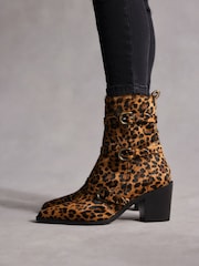 Leopard Tabitha Simmons Buckle Jenna Leather Ankle Boots - Image 1 of 10
