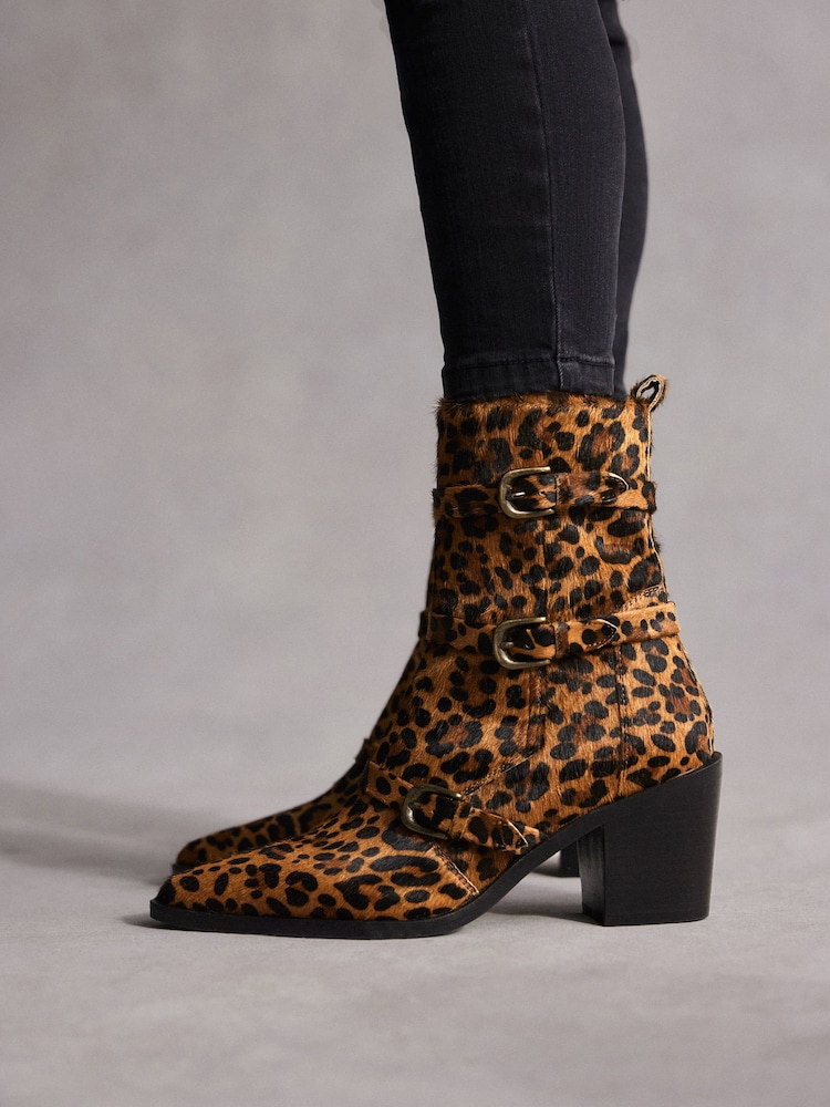 Leopard Tabitha Simmons Buckle Jenna Leather Ankle Boots - Image 1 of 10