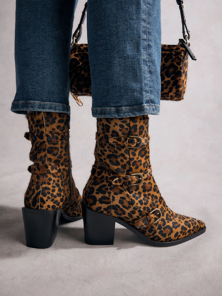 Buy Leopard Tabitha Simmons Buckle Jenna Leather Ankle Boots from
