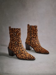 Leopard Tabitha Simmons Buckle Jenna Leather Ankle Boots - Image 6 of 10