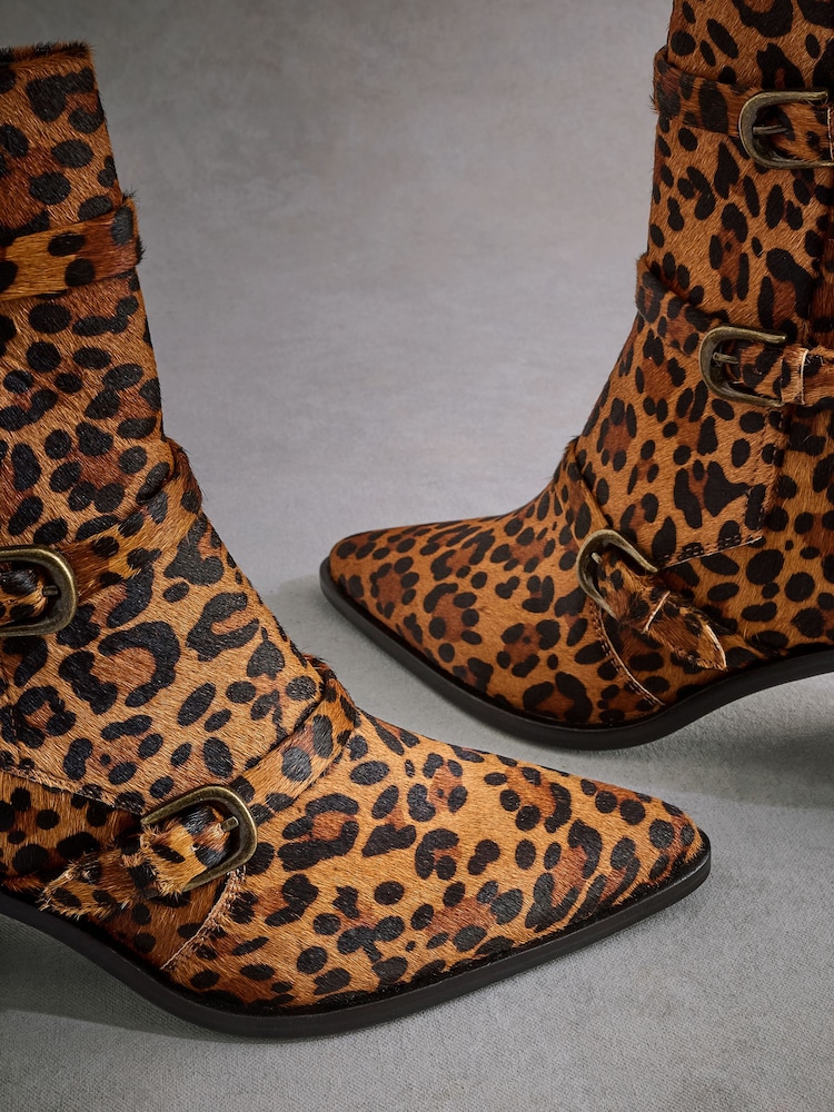 Buy Leopard Tabitha Simmons Buckle Jenna Leather Ankle Boots from