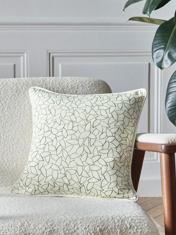Jasper Conran London Mini Leaf Green Floral Leaf 100% Cotton Cushion - Image 1 of 4