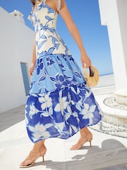 Lipsy Blue Sweetheart Tiered Floral Maxi Dress - Image 3 of 4