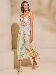 Lipsy Cream Floral Printed Cami Godet Sweetheart Midaxi Dress - Image 3 of 4