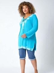 Roman Blue Border Print Lace-Up Top - Image 2 of 5
