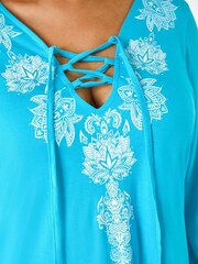 Roman Blue Border Print Lace-Up Top - Image 5 of 5
