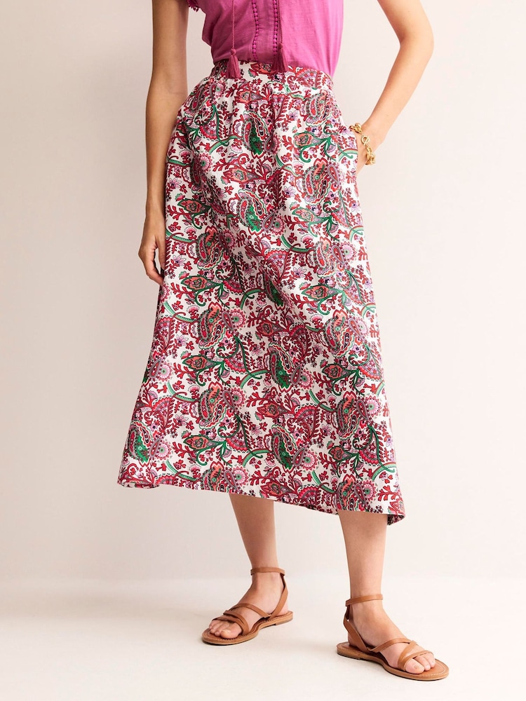 Boden Pink Florence Linen Midi Skirt - Image 1 of 5