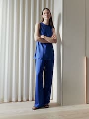 Whistles Blue Clara Wide Leg Trousers - Image 1 of 6