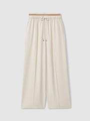 Reiss Cream Fleur Waistband Detail Wide Leg Trousers - Image 2 of 6