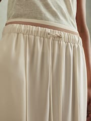 Reiss Cream Fleur Waistband Detail Wide Leg Trousers - Image 4 of 6