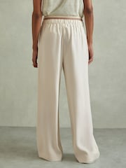 Reiss Cream Fleur Waistband Detail Wide Leg Trousers - Image 5 of 6