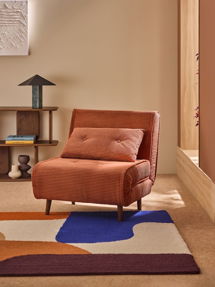 MADE.COM Nutmeg Orange Corduroy Haru Single 1 Seater Sofa Bed - Image 1 of 6