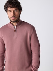 Dusky Pink Plain Regular Fit 100% Cotton Premium Quarter Zip Jumper - Image 1 of 10