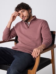 Dusky Pink Plain Regular Fit 100% Cotton Premium Quarter Zip Jumper - Image 3 of 10