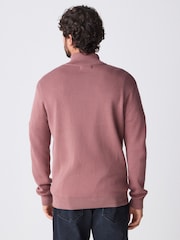 Dusky Pink Plain Regular Fit 100% Cotton Premium Quarter Zip Jumper - Image 5 of 10