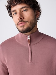 Dusky Pink Plain Regular Fit 100% Cotton Premium Quarter Zip Jumper - Image 6 of 10