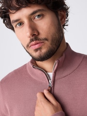 Dusky Pink Plain Regular Fit 100% Cotton Premium Quarter Zip Jumper - Image 7 of 10