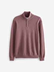 Dusky Pink Plain Regular Fit 100% Cotton Premium Quarter Zip Jumper - Image 8 of 10