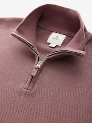 Dusky Pink Plain Regular Fit 100% Cotton Premium Quarter Zip Jumper - Image 9 of 10
