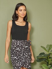 Mela Black Jersey Stretch Top And Woven Skirt Wrap Dress - Image 1 of 4
