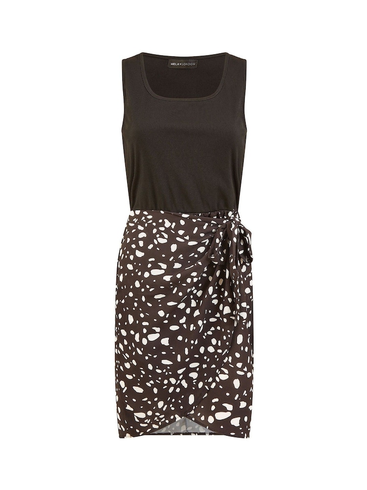 Mela Black Jersey Stretch Top And Woven Skirt Wrap Dress - Image 4 of 4