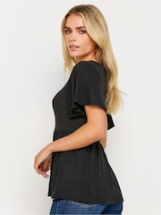 PixieGirl Petite Black Ribbed Button Detail Smock Top - Image 3 of 4