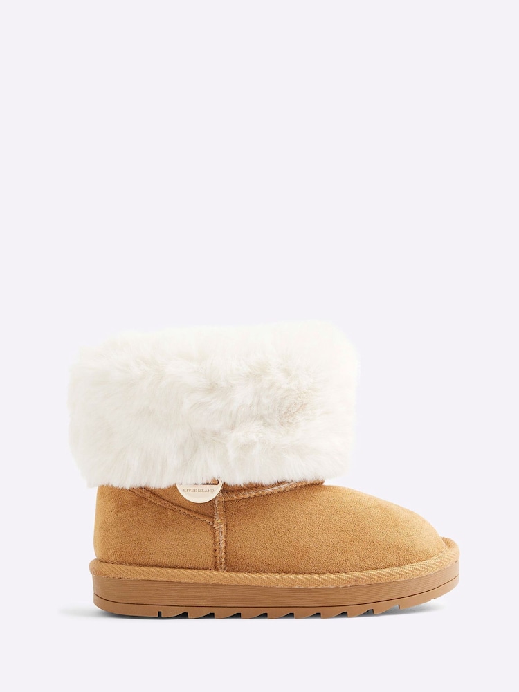 River Island Brown Girls Suedette Faux Fur Lined Boots - Image 1 of 4 River Island Brown Girls Suedette Faux Fur Lined Boots - Image 1 of 4
