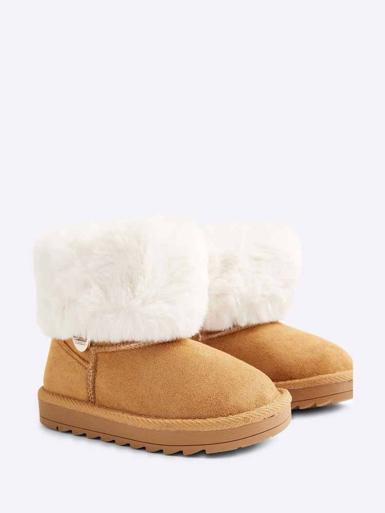 River Island Brown Girls Suedette Faux Fur Lined Boots - Image 2 of 4 River Island Brown Girls Suedette Faux Fur Lined Boots - Image 2 of 4