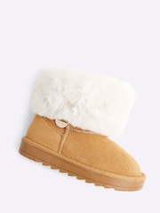 River Island Brown Girls Suedette Faux Fur Lined Boots - Image 3 of 4