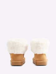 River Island Brown Girls Suedette Faux Fur Lined Boots - Image 4 of 4