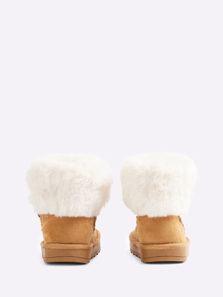 River Island Brown Girls Suedette Faux Fur Lined Boots - Image 4 of 4